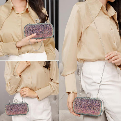 Damen Glitzer Clutch Abendtasche Strass Umhängetasche Hochzeit Party