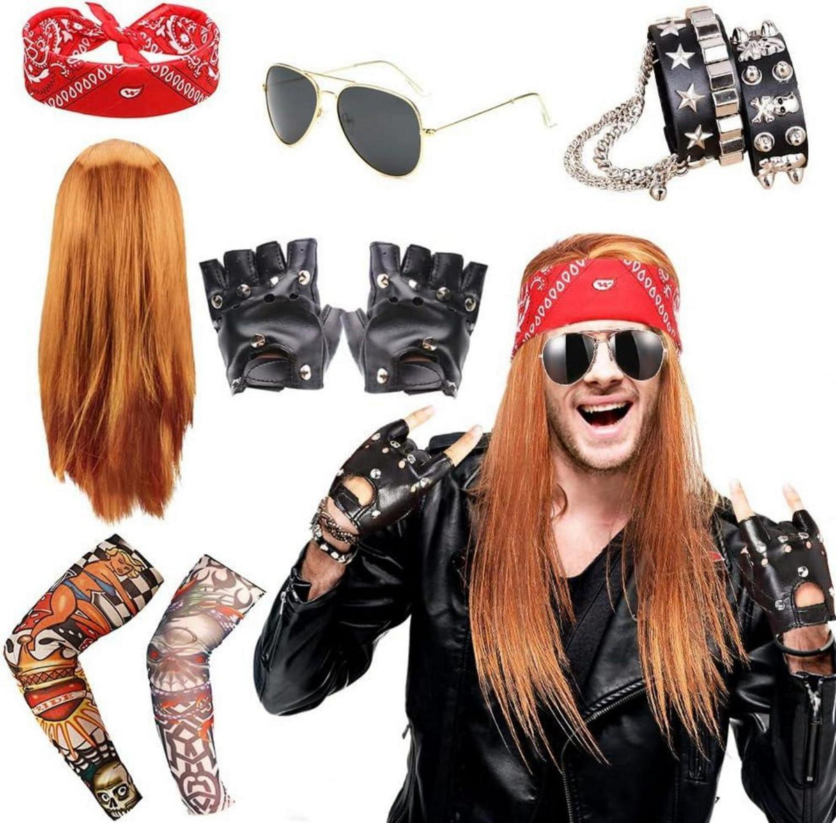 Rocker Star Kostüm 80er 90er Jahre Männer Frauen Party Outfit