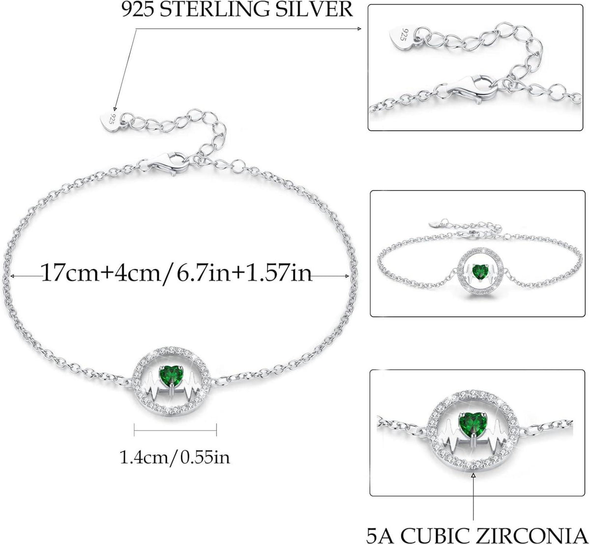 LAVUMO Armband Damen Silber 925 Herzschlag Anhänger Schmuck - Verstellbar, 5A Zirkonia - Geschenk für Frauen, Valentinstag, Hochzeit