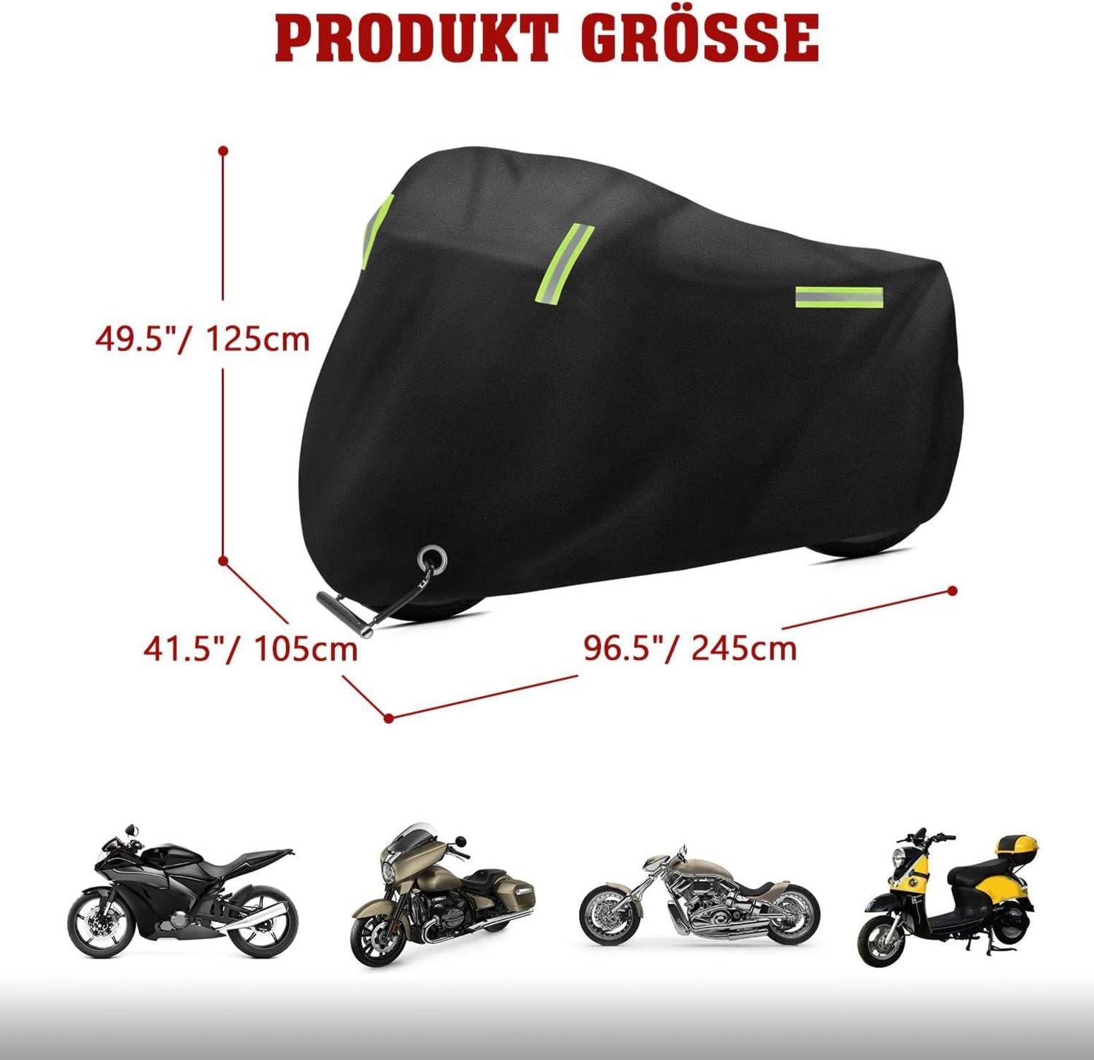Motorradabdeckung Wasserdicht 420D Oxford Winterfest 245x105x125cm