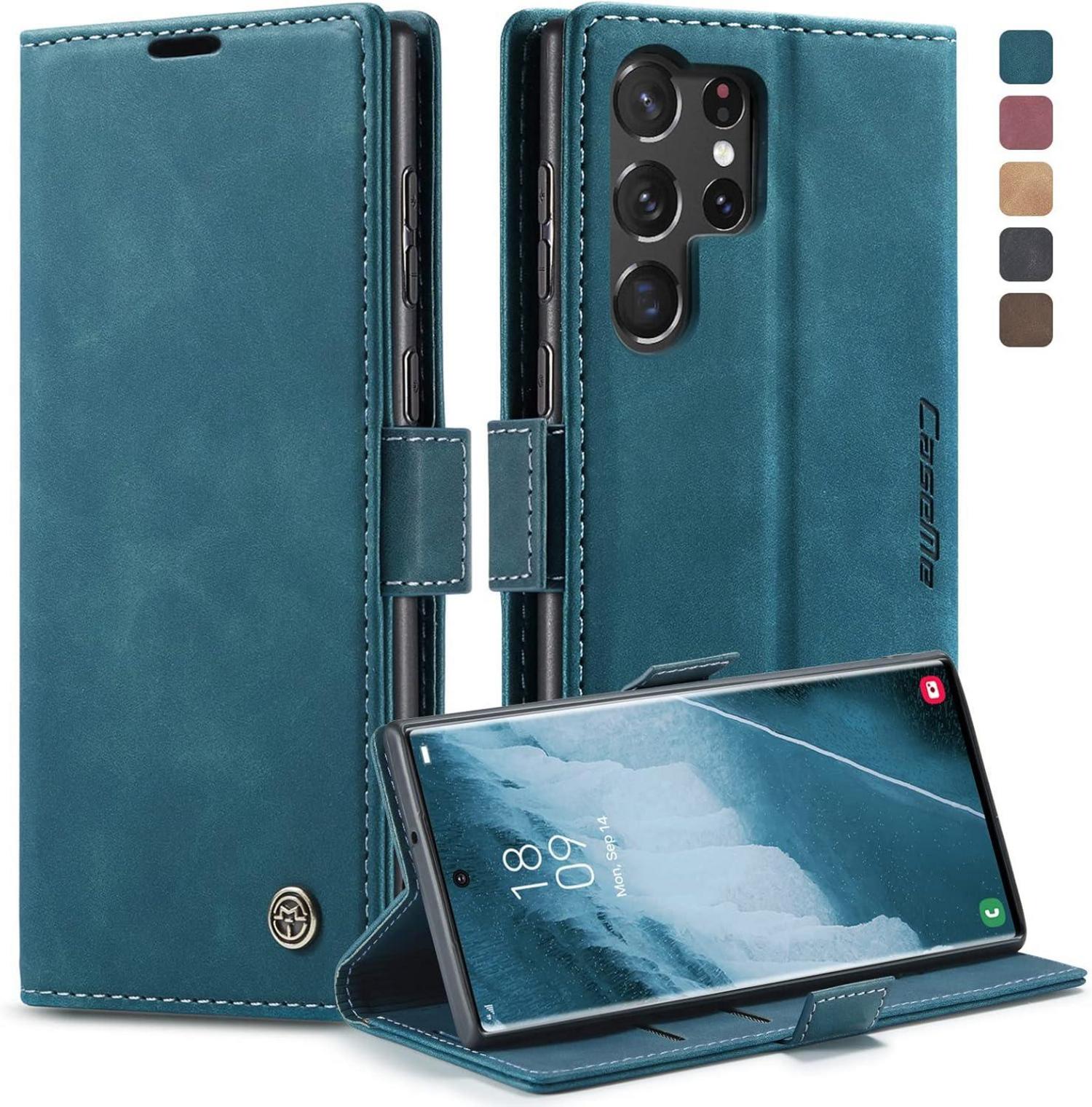 Samsung Galaxy S23 Ultra 5G Hülle Leder Flip Case Blaugrün