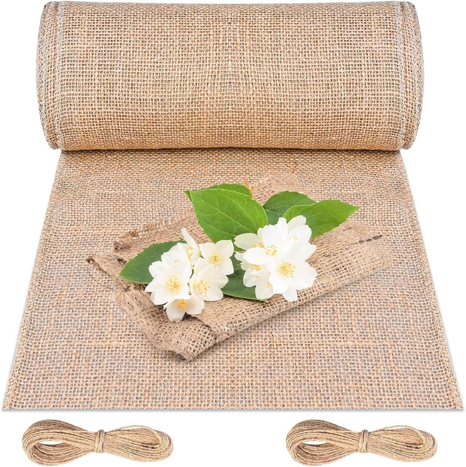 Jute Tischläufer 30cmx10m mit Jute-Schnur, Natur Deko