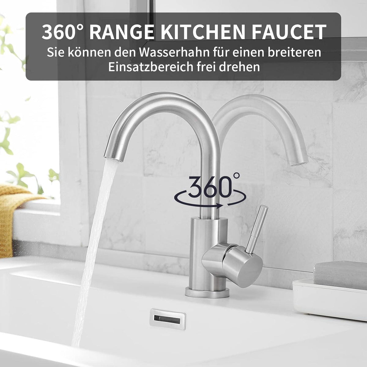 WasserHoy Waschtischarmatur 360° Schwenkend Edelstahl Matte Black