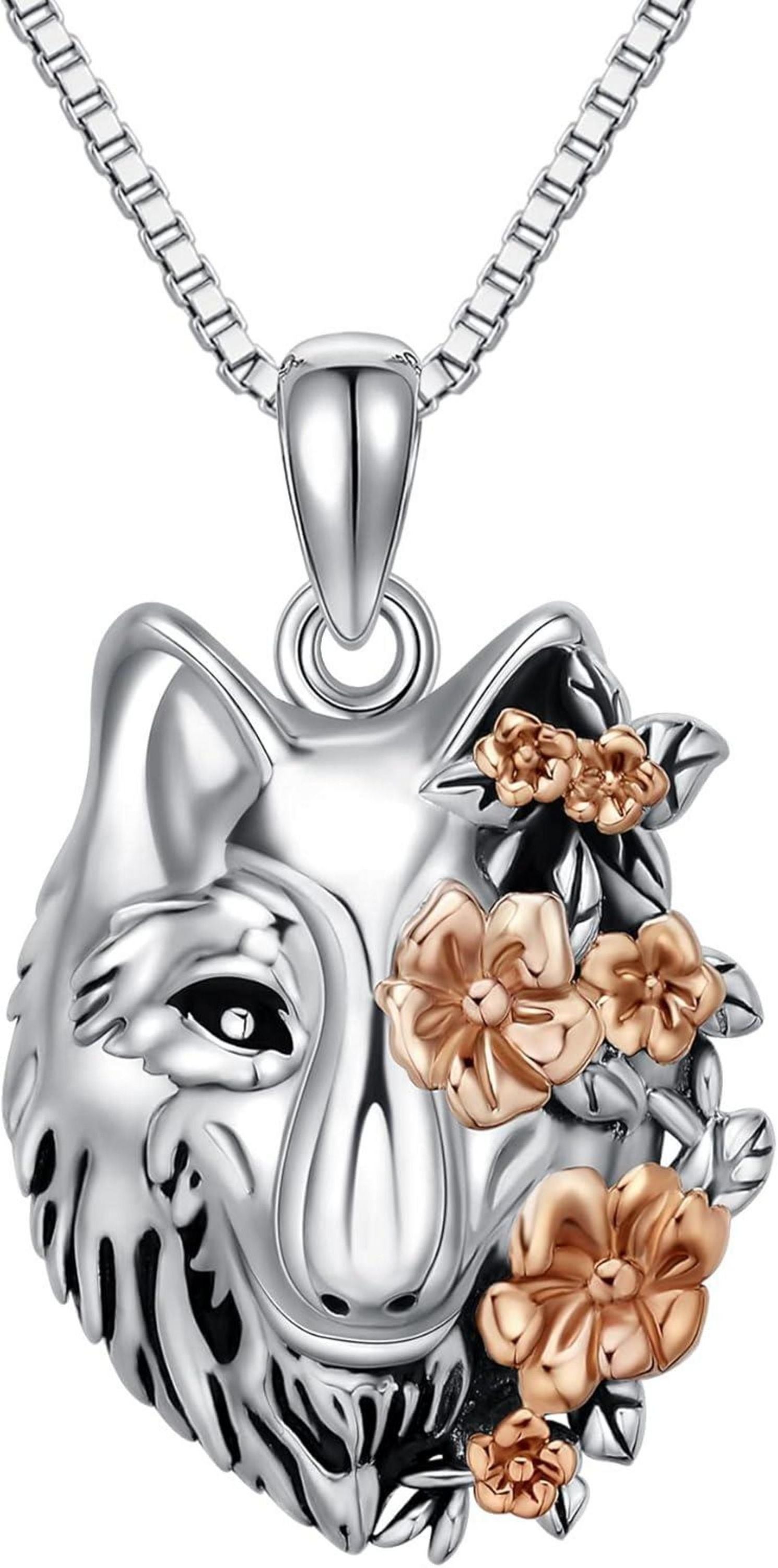 Wolf Halskette Sterling Silber Wolfskopf Anhänger Wikinger Schmuck