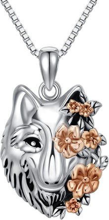 Wolf Halskette Sterling Silber Wolfskopf Anhänger Wikinger Schmuck