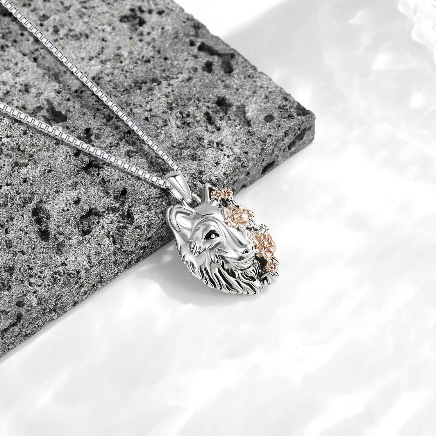 Wolf Halskette Sterling Silber Wolfskopf Anhänger Wikinger Schmuck