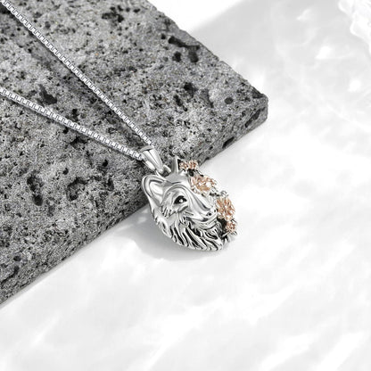 Wolf Halskette Sterling Silber Wolfskopf Anhänger Wikinger Schmuck
