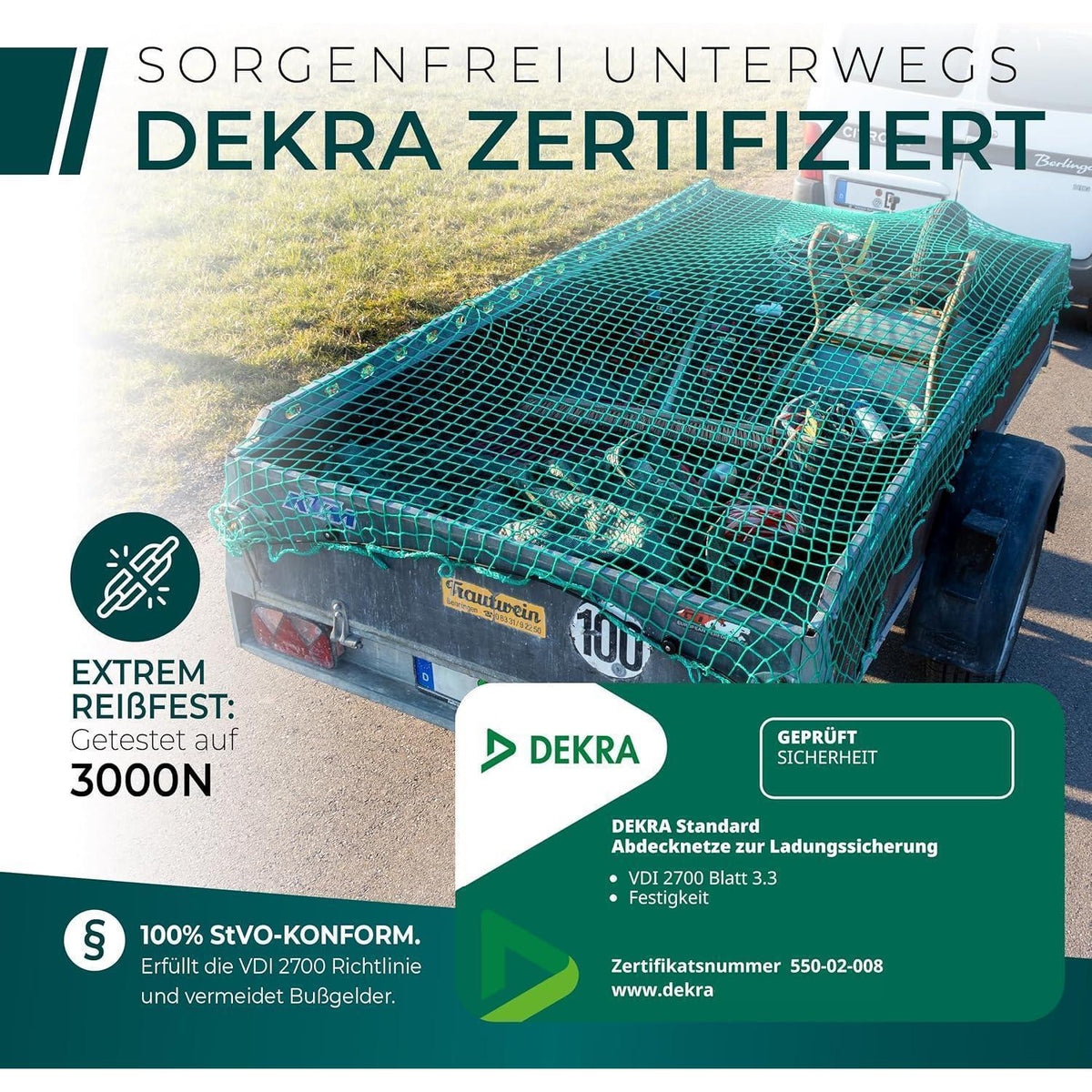 Intelligentes Anhängernetz 3x5m – Geprüfte Ladungssicherung