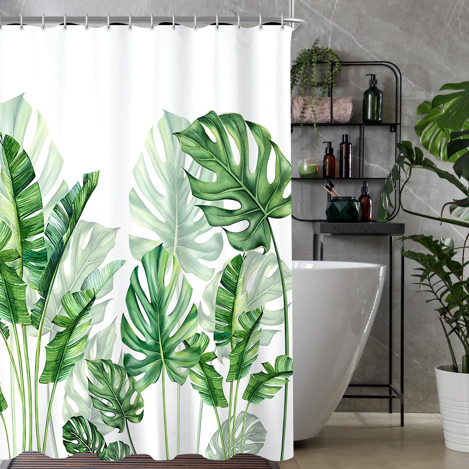 Duschvorhang Grün Blätter 180x200 cm Waschbar Wasserabweisend Antischimmelratsche