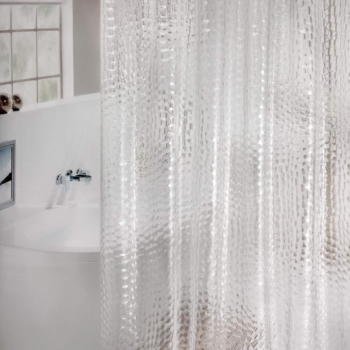 Duschvorhang Anti-Schimmel mit Magneten, Transparent 3D Kubisch EVA 120x180cm