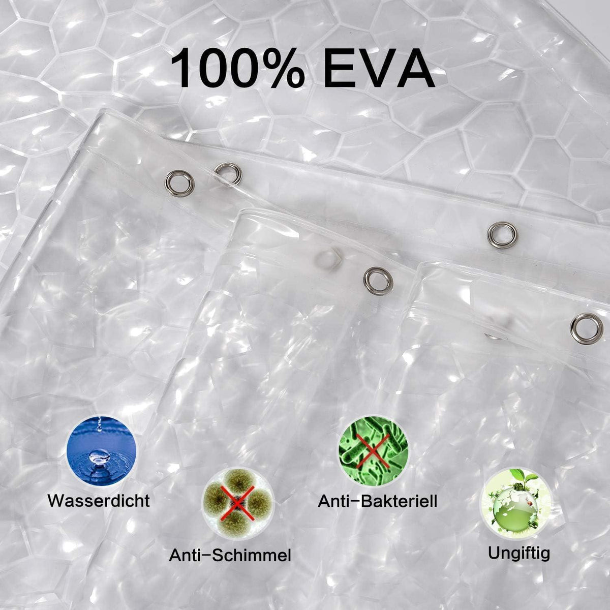 Duschvorhang Anti-Schimmel mit Magneten, Transparent 3D Kubisch EVA 120x180cm