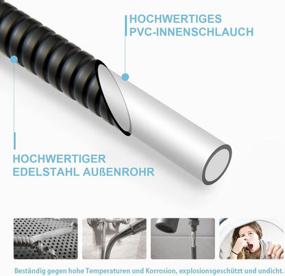 OFFO Duschschlauch Edelstahl Ersatz Hochdruck Knickschutz Brauseschlauch 2,5m Mattschwarz