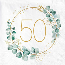Servietten 50. Geburtstag Eukalyptus Gold Grün 40 Stück