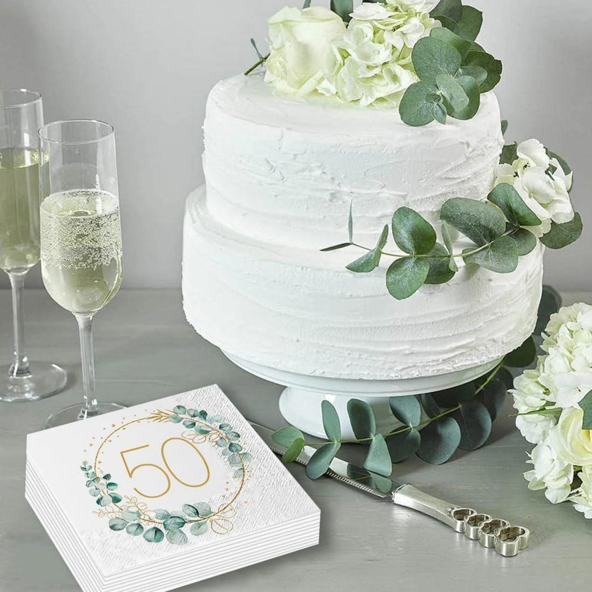 Servietten 50. Geburtstag Eukalyptus Gold Grün 40 Stück