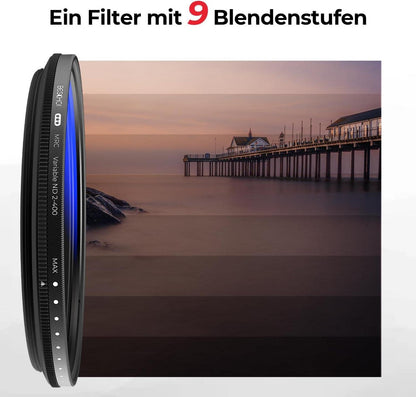 Beschoi 49mm Variabler ND Filter ND2-ND400 1-9 Stufen wasserfest & kratzfest