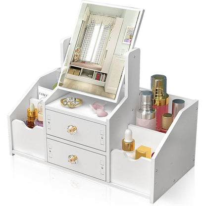 Cosmetic Organizer Weiß mit Quadratischem Spiegel