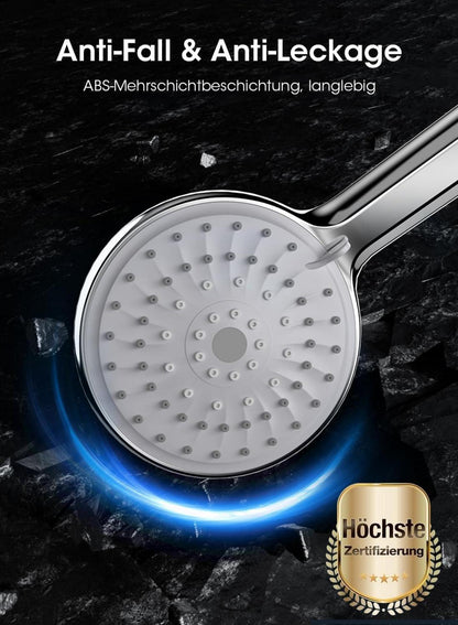 Wassersparender Duschkopf mit 5 Strahlarten & Edelstahl-Schlauch