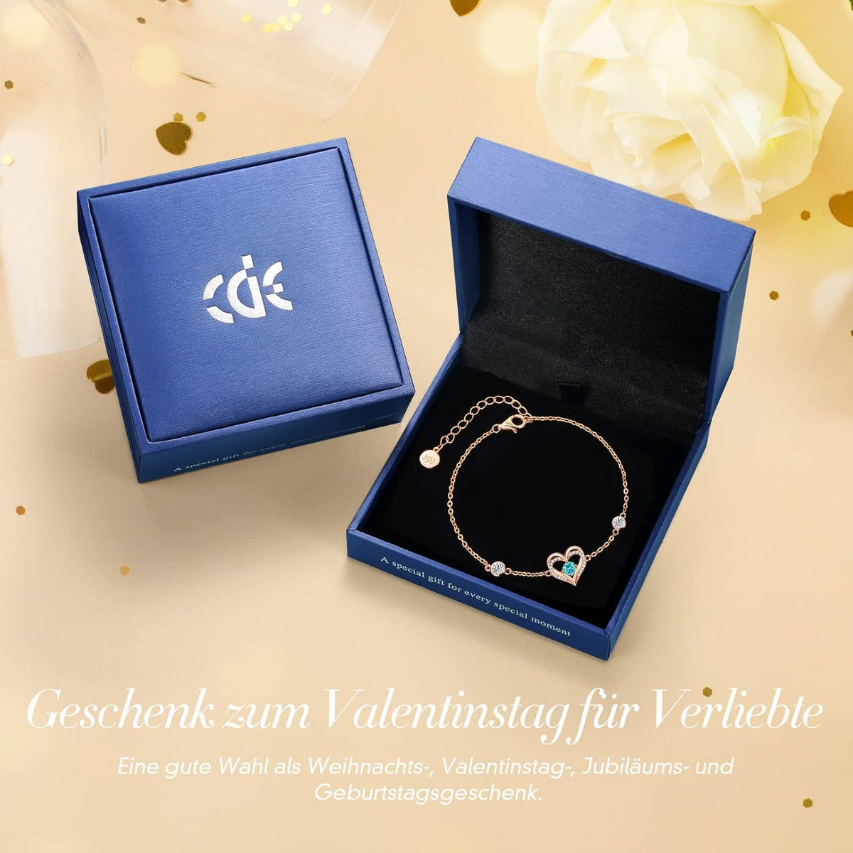 Armband Damen 925 Sterling Silber Herz Rosegold mit Geburtssteinen