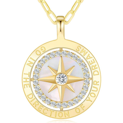 Silber 925 Kompass Halskette Damen mit Zirkonia & Geschenkbox