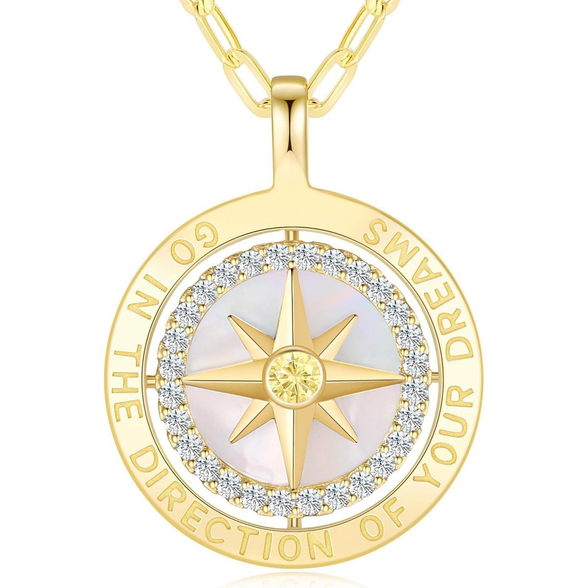 Silber 925 Kompass Halskette Damen mit Zirkonia & Geschenkbox