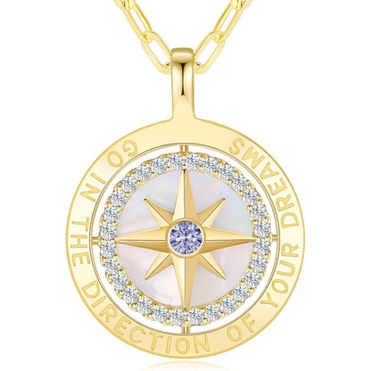Silber 925 Kompass Halskette Damen mit Zirkonia & Geschenkbox