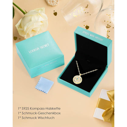 Silber 925 Kompass Halskette Damen mit Zirkonia & Geschenkbox