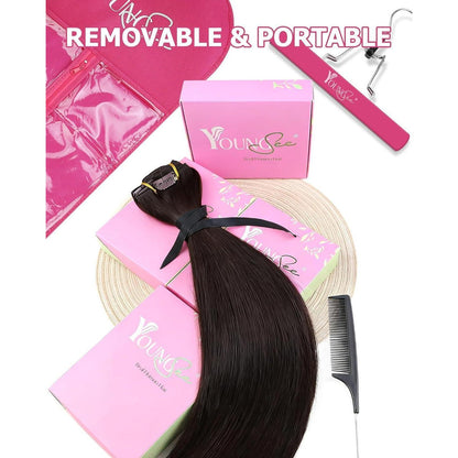 Clip-in Echthaarverlängerung Braun 45cm – Volumenspendend & Stylingfähig