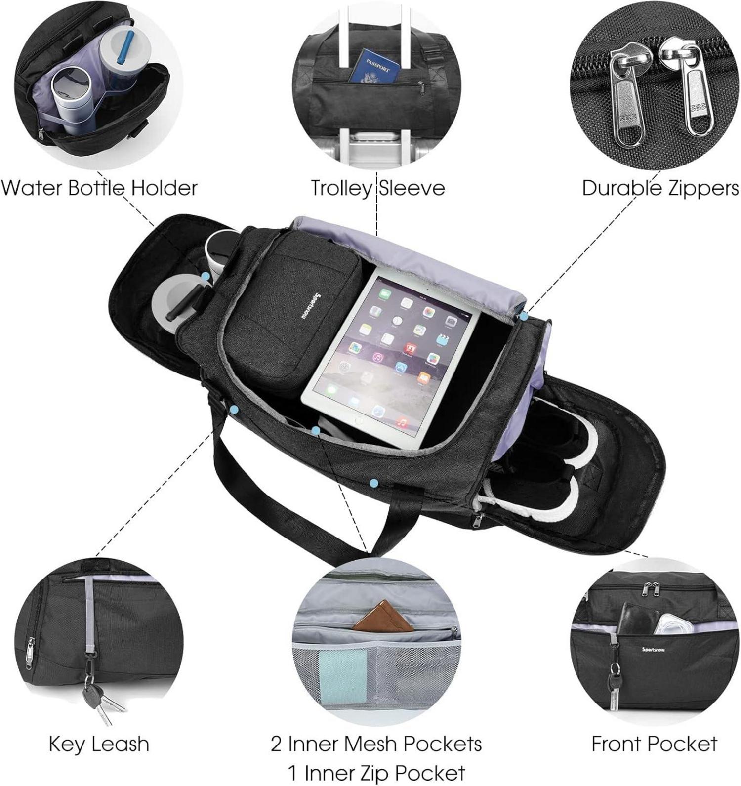 Sporttasche Herren Damen Rucksack Reisetasche mit Schuhfach Nassfach Schwarz
