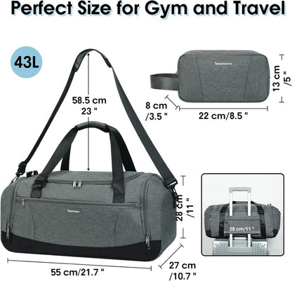 Sporttasche Rucksack Herren Damen Reisetasche Grau mit Schuhfach Nassfach 43L