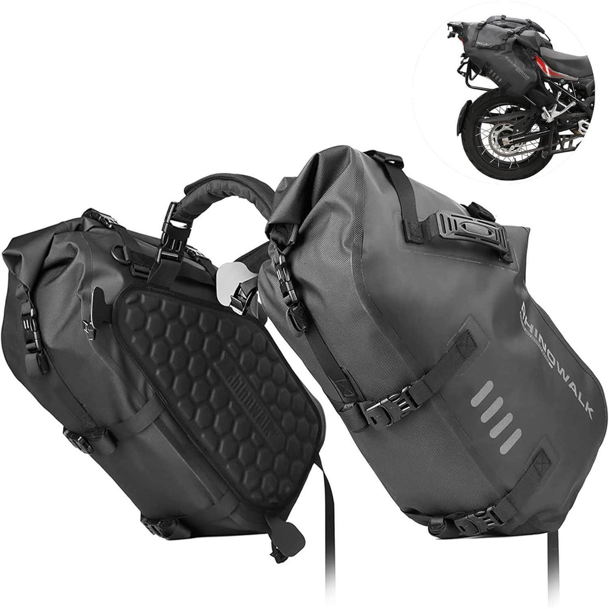 Motorrad Satteltasche 48L Wasserdicht mit Schultergurt Schwarz