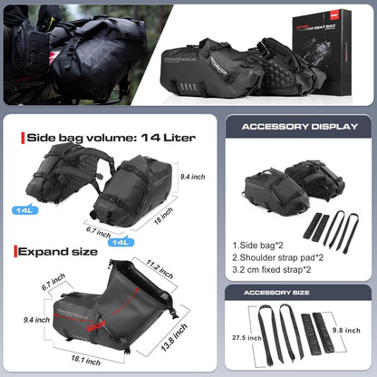 Motorrad Satteltasche 48L Wasserdicht mit Schultergurt Schwarz