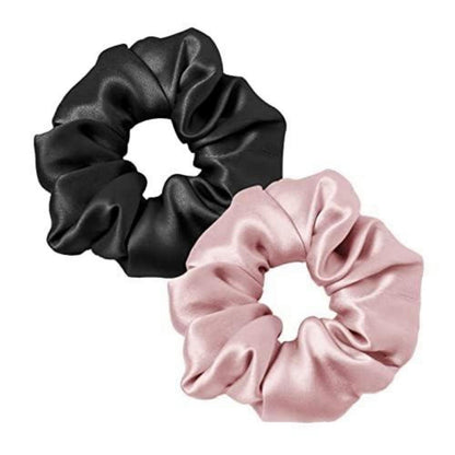 LILYSILK Seide Haarringe Damen 100% Pferdeschwanzhalter Schwarz+Altrosa 2er Pack