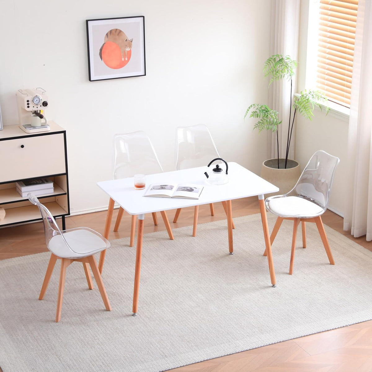8 Moderne Transparente Esszimmerstühle mit Kissen – Weiß