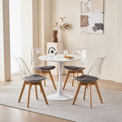 8 Moderne Transparente Esszimmerstühle mit Kissen & Holzbeine