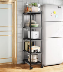 Stehregal mit Rollen Etagen Schwarz Metallregal Küchenregal