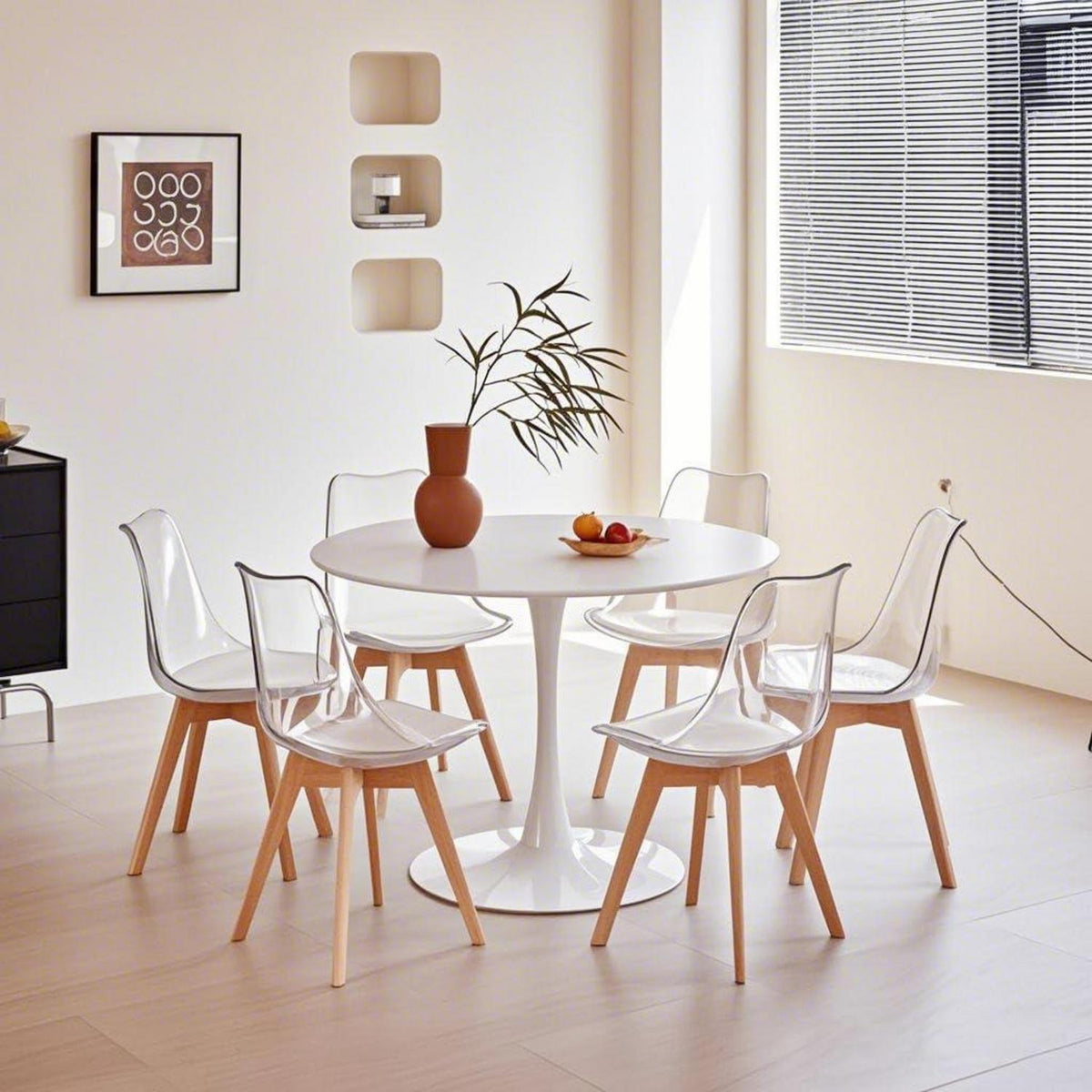 6 Moderne Transparente Esszimmerstühle mit Kissen – Weiß