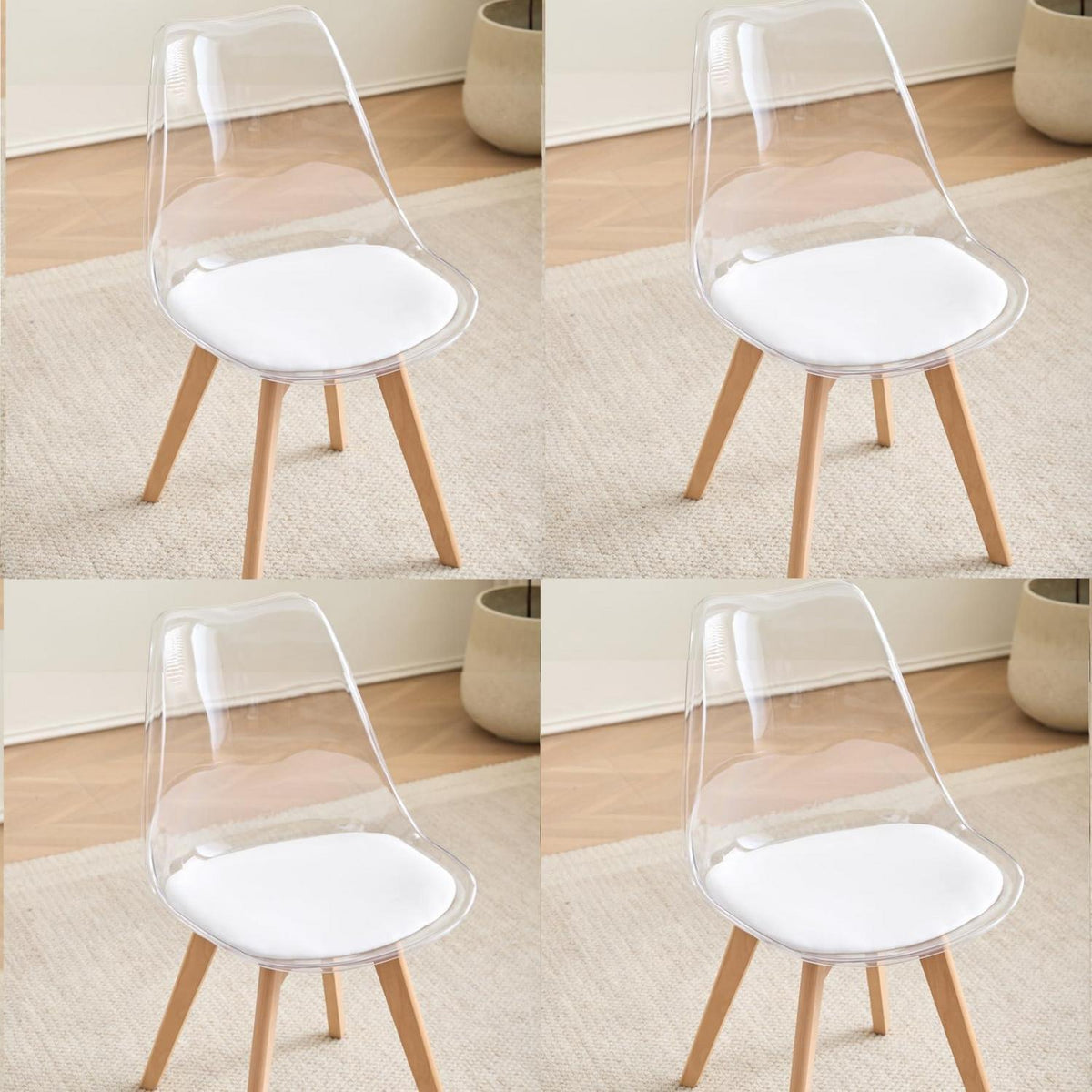 Moderner Esszimmerstuhl Set (4x) – Transparent & Skandinavisch Weiß