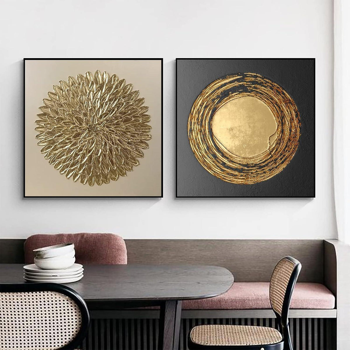 Abstrakte Leinwandbilder Gold 4er Set 50x50cm Rahmenlos