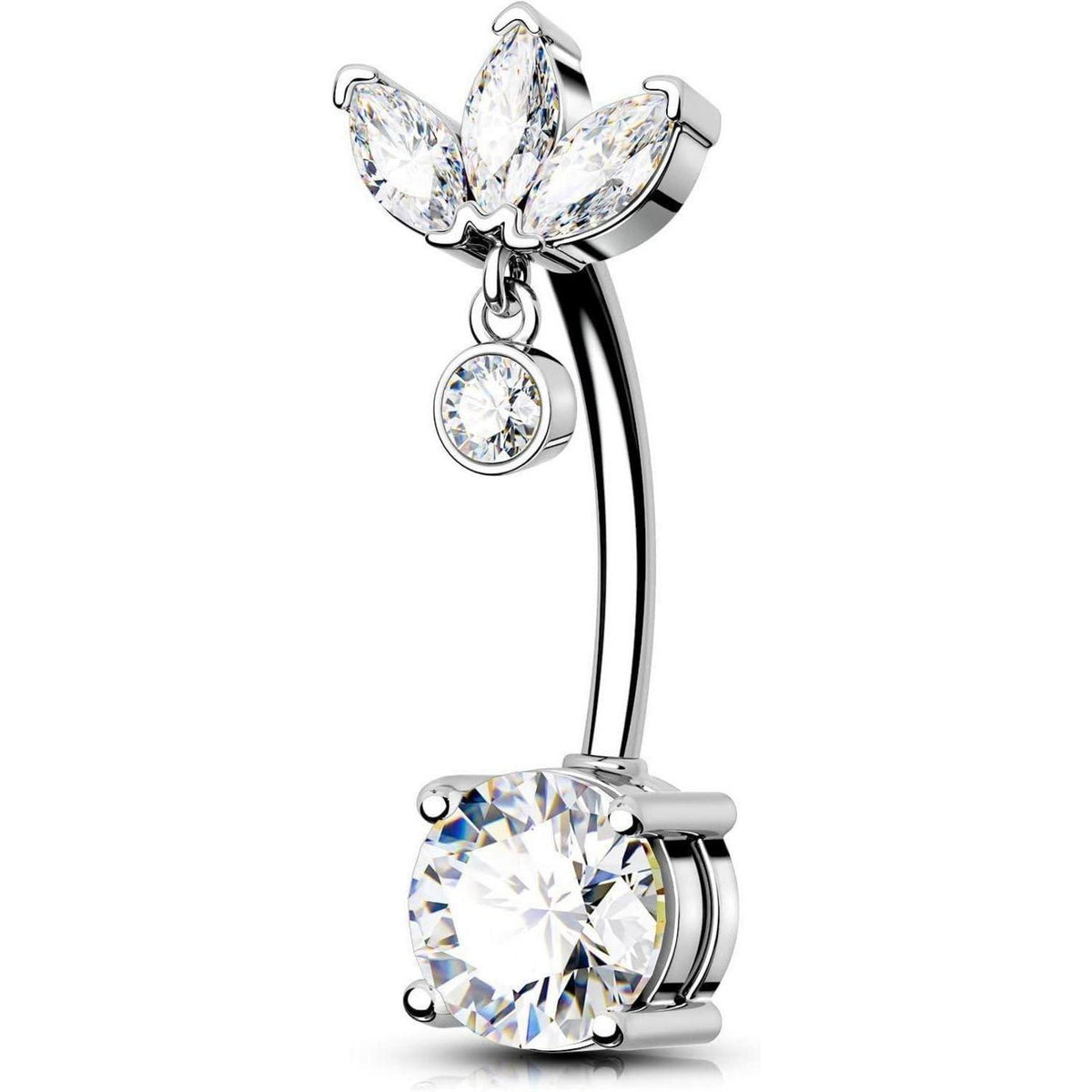 Chirurgenstahl Bauchnabelpiercing 14G mit CZ, 12mm Länge