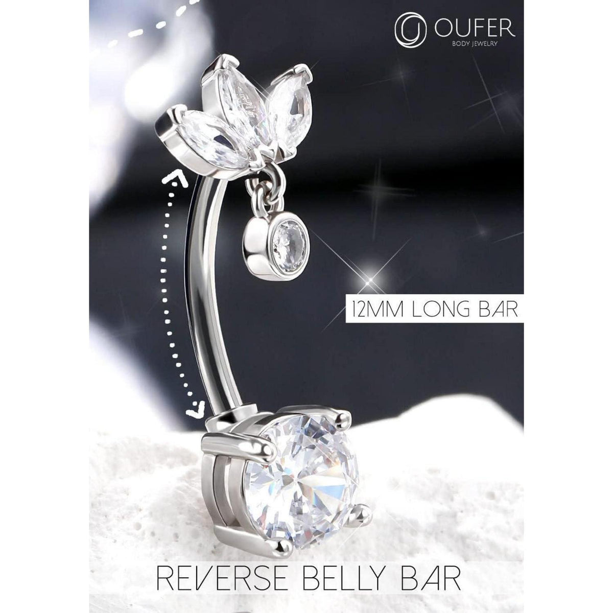 Chirurgenstahl Bauchnabelpiercing 14G mit CZ, 12mm Länge