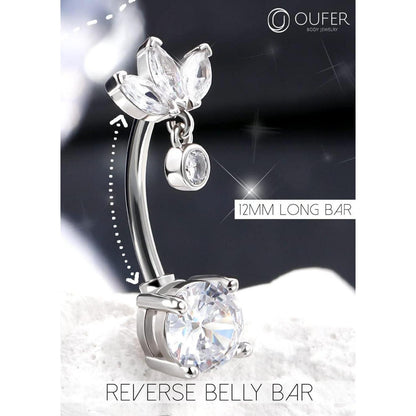 Chirurgenstahl Bauchnabelpiercing 14G mit CZ, 12mm Länge