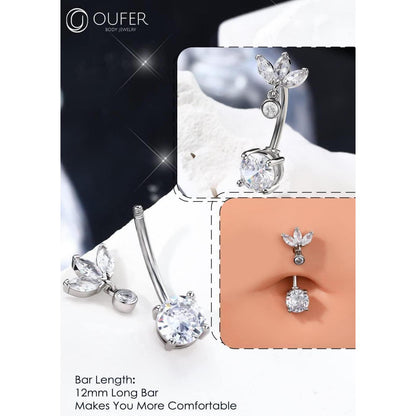 Chirurgenstahl Bauchnabelpiercing 14G mit CZ, 12mm Länge