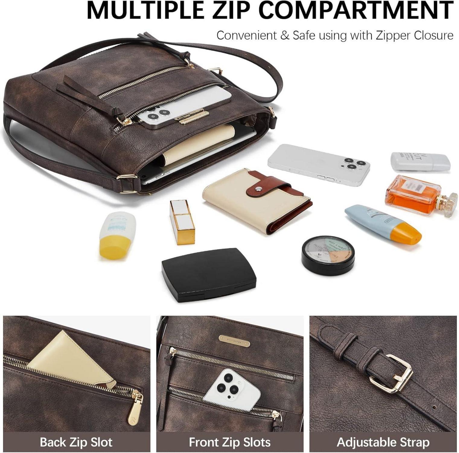 BOSTANTEN Damen Umhängetasche Mittel PU Leder Crossbody Kaffee
