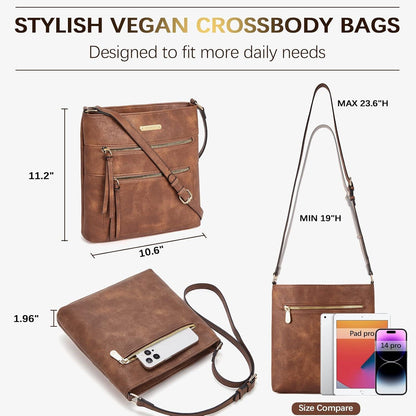 Umhängetasche Damen Mittelgroß Leder Crossbody Reißverschlusstaschen