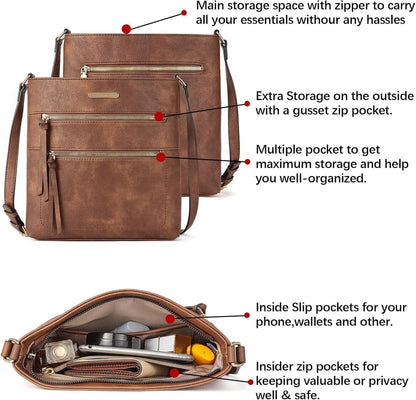 BOSTANTEN Damen Umhängetasche Mittel PU Leder Crossbody Braun