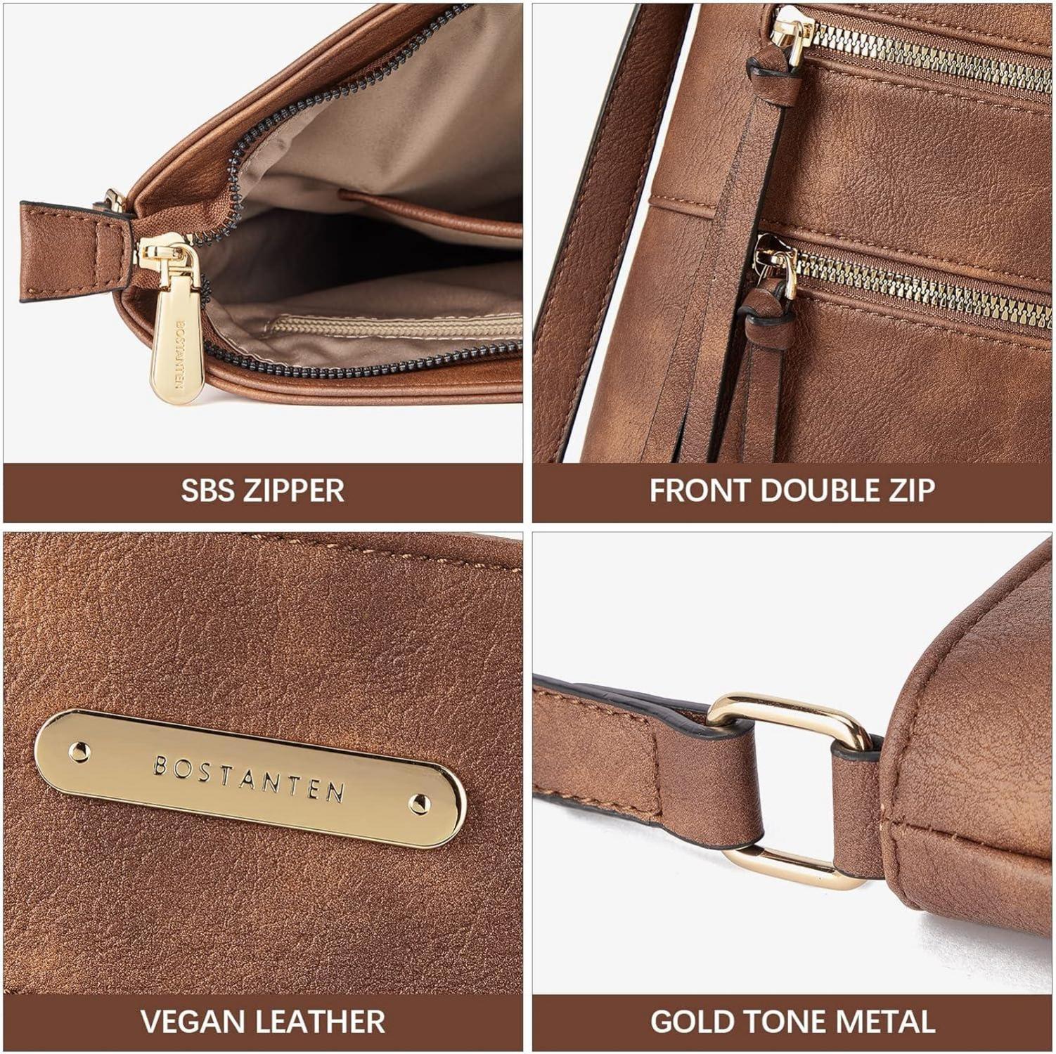 Damen Umhängetasche Mittelgroß PU Leder Braun, Crossbody