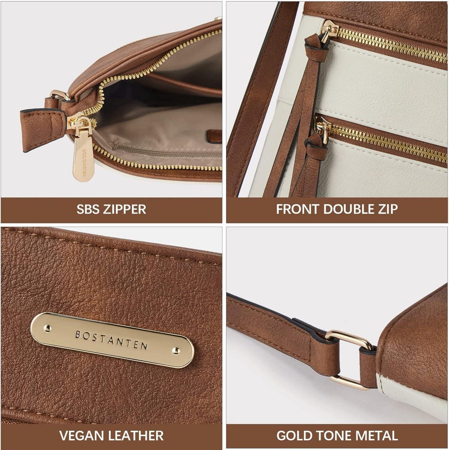 Damen Umhängetasche Mittelgroß Leder crossbody Handtasche Beige Braun