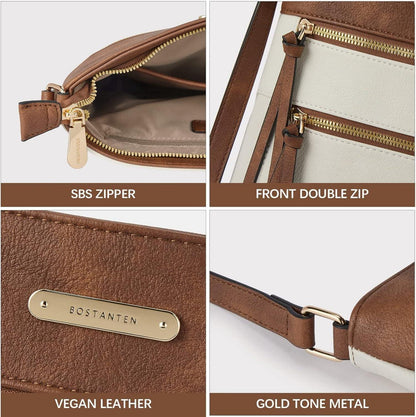 Damen Umhängetasche Mittelgroß Leder crossbody Handtasche Beige Braun
