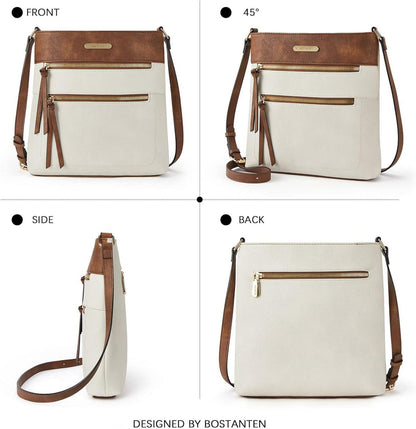 Damen Umhängetasche Mittel PU Leder Beige Braun Tasche Bequem