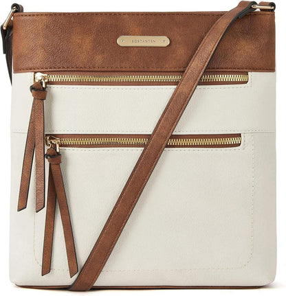 Damen Umhängetasche Mittelgroß Leder crossbody Handtasche Beige Braun